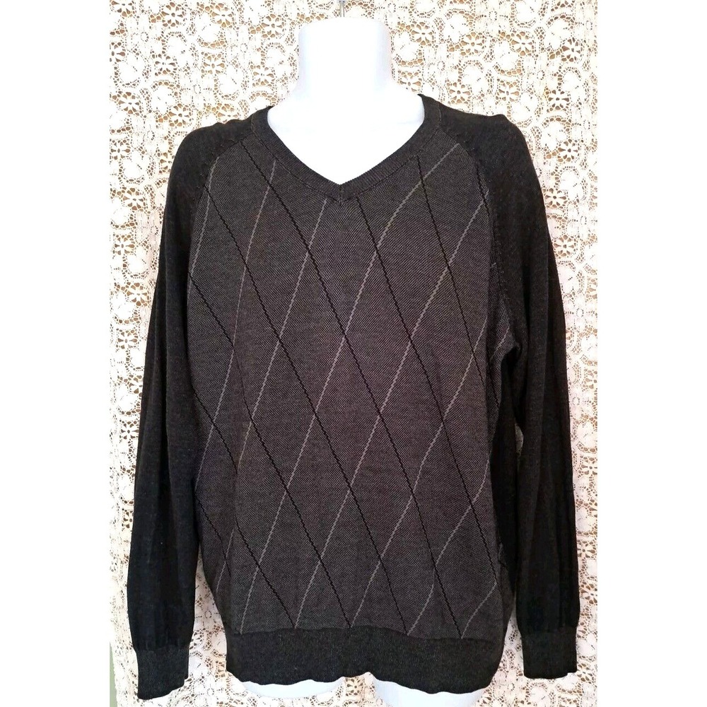 Covington Argyle Sweater Men's Size XL Black/Gray‎ Long Sleeve Casual Comfort